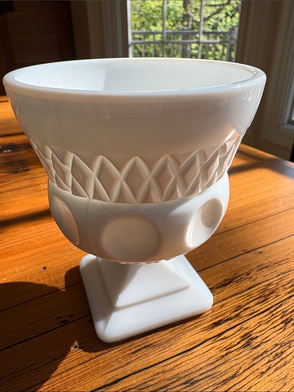 White Milk Glass Compote Bowl - Decorative Pedestal Dish